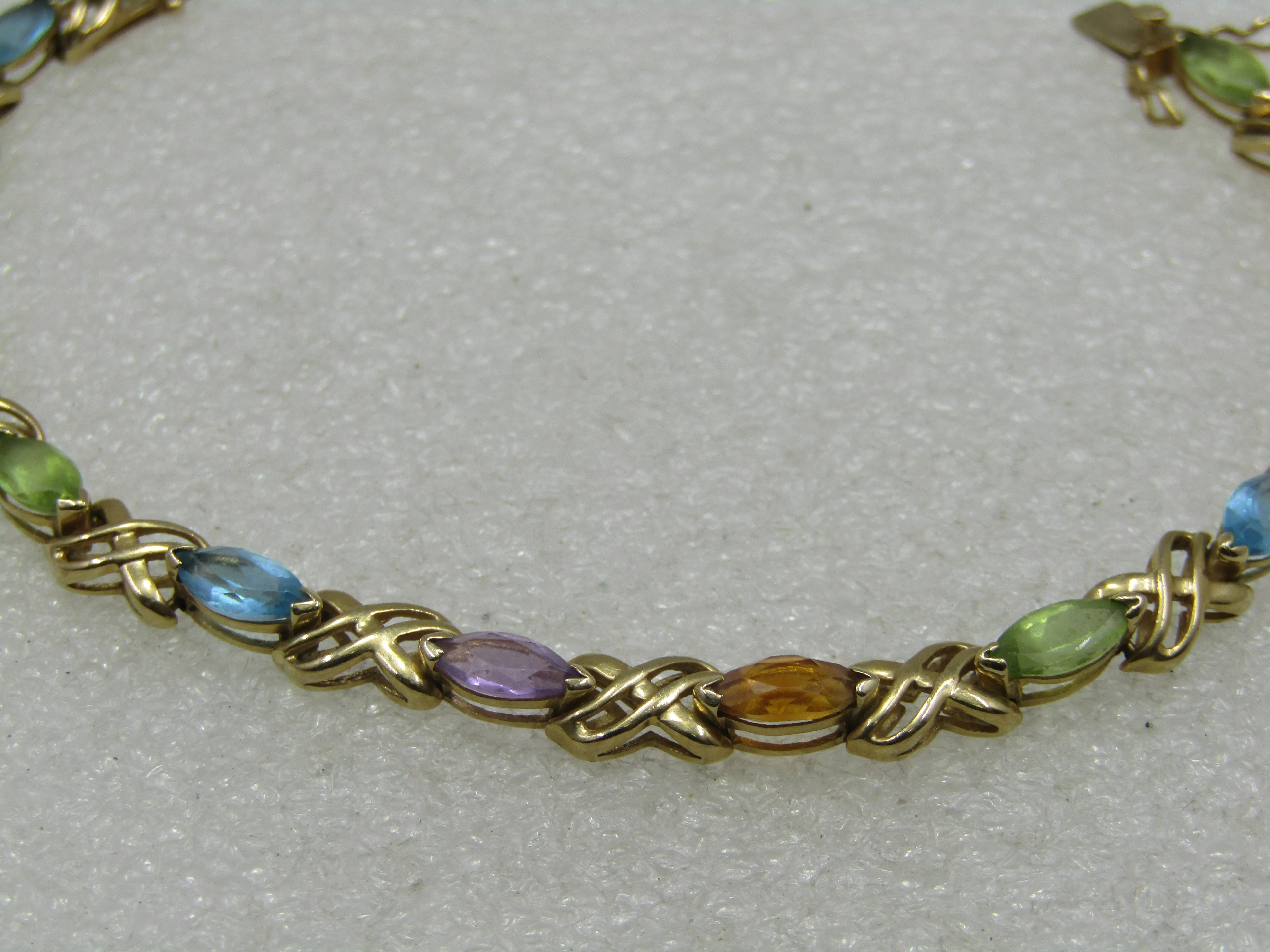 Vintage 14kt Mixed Gemstone Tennis Bracelet, Signed, 7.5", Appx. 10.42gr.