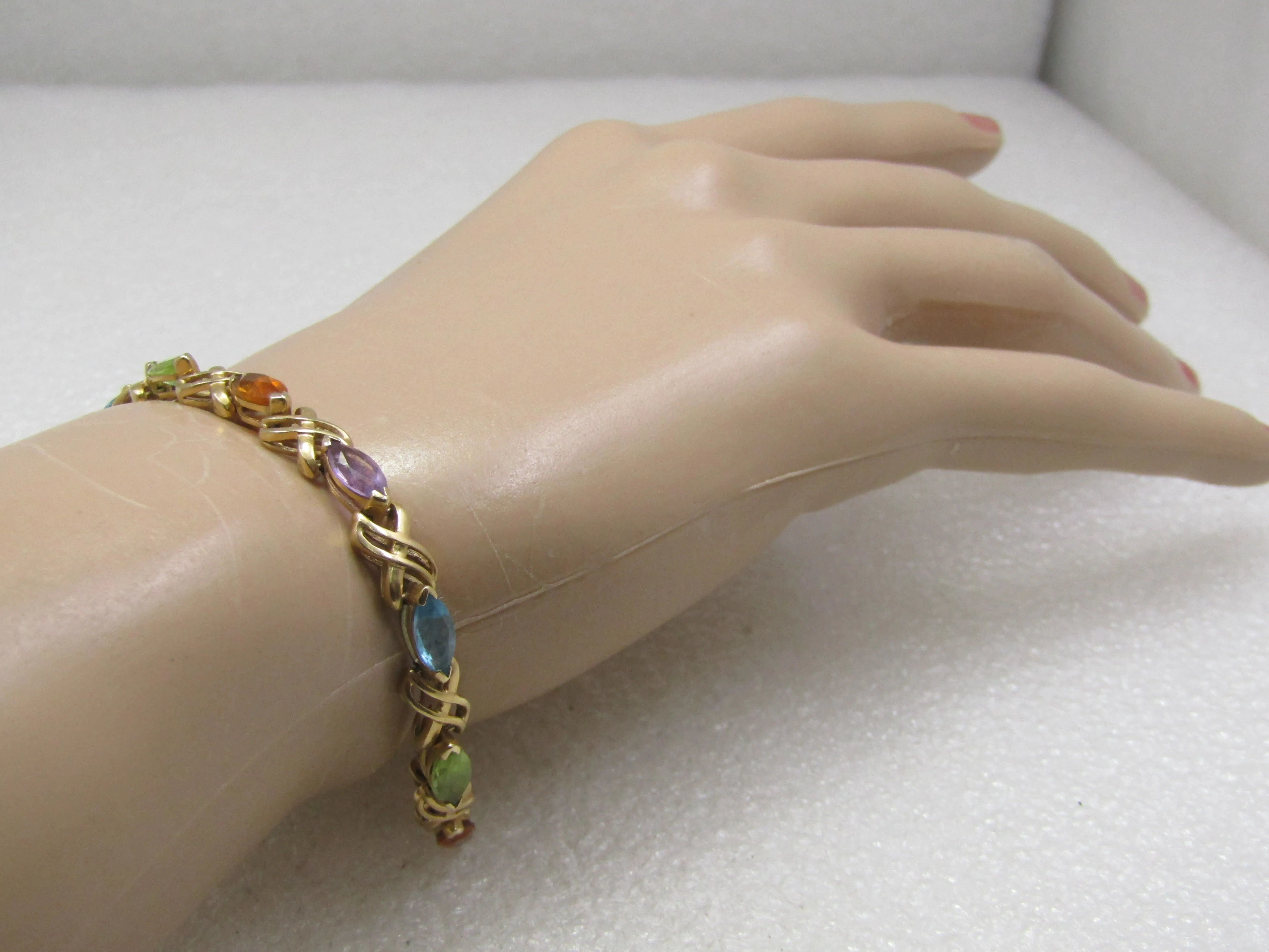 Vintage 14kt Mixed Gemstone Tennis Bracelet, Signed, 7.5", Appx. 10.42gr.