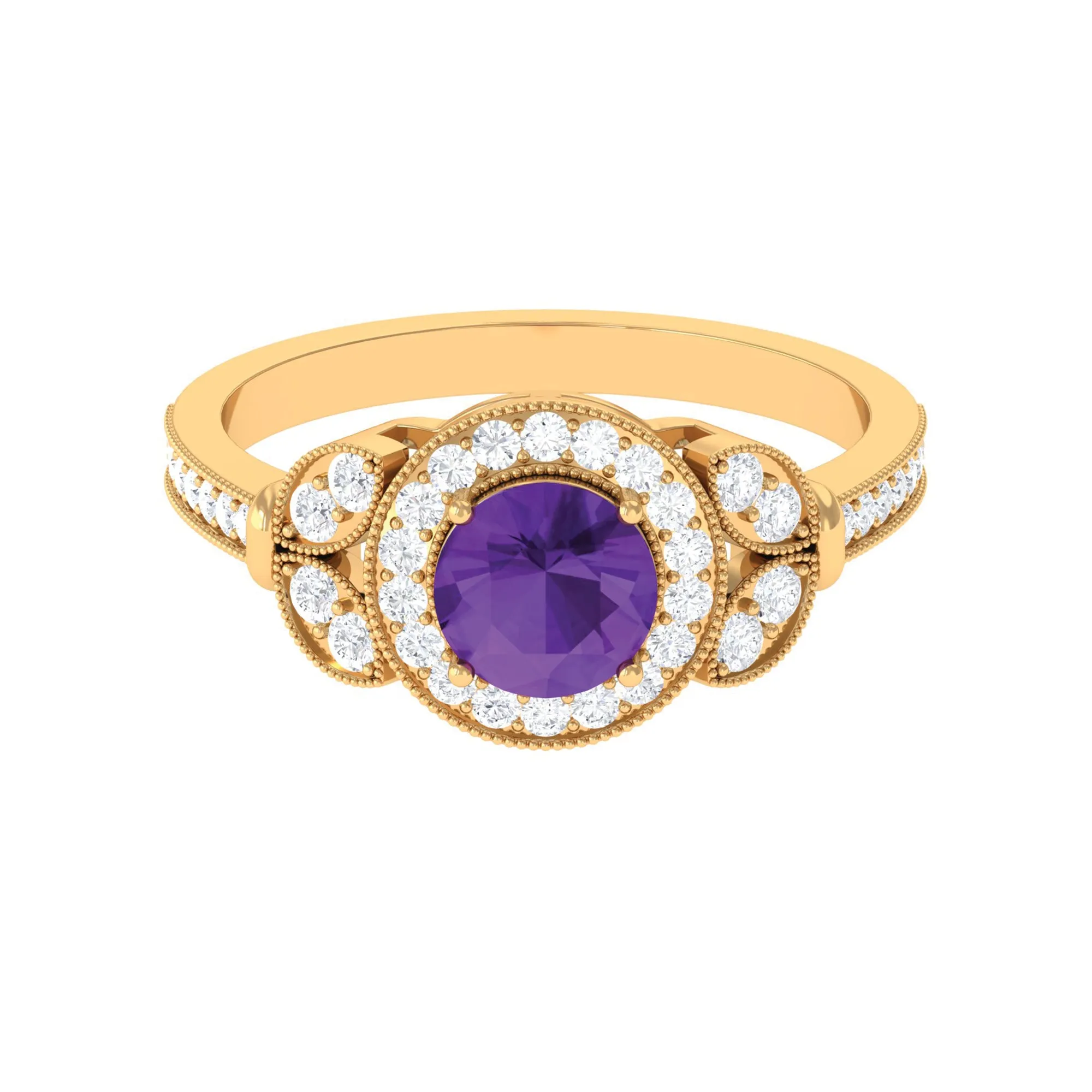 Vintage Inspired Amethyst and Moissanite Engagement Ring