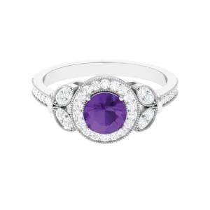 Vintage Inspired Amethyst and Moissanite Engagement Ring