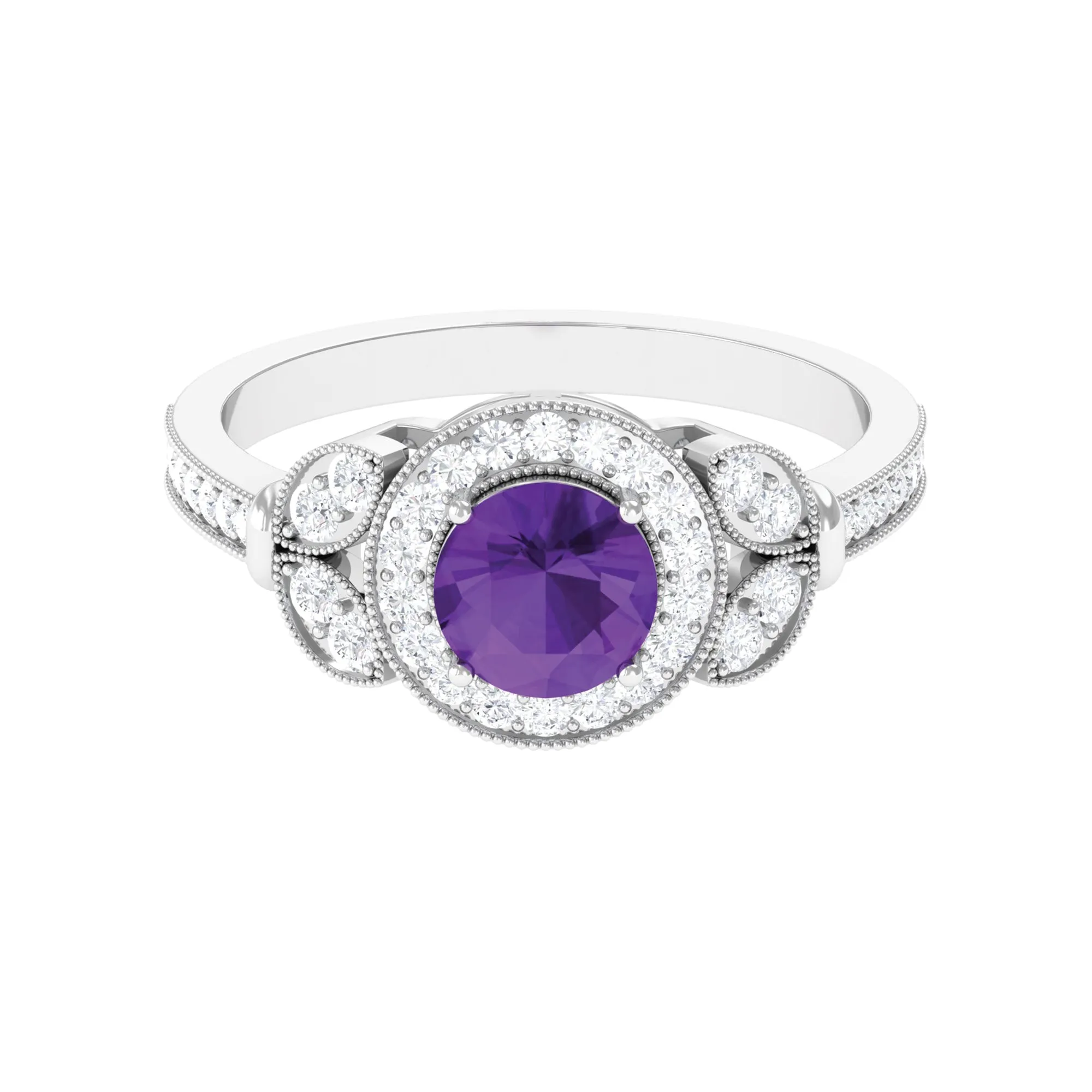 Vintage Inspired Amethyst and Moissanite Engagement Ring