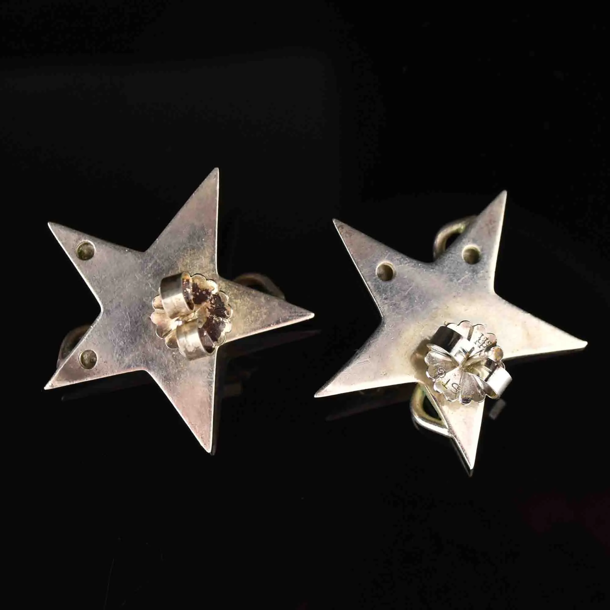 Vintage Multi Gemstone Silver Star Earrings