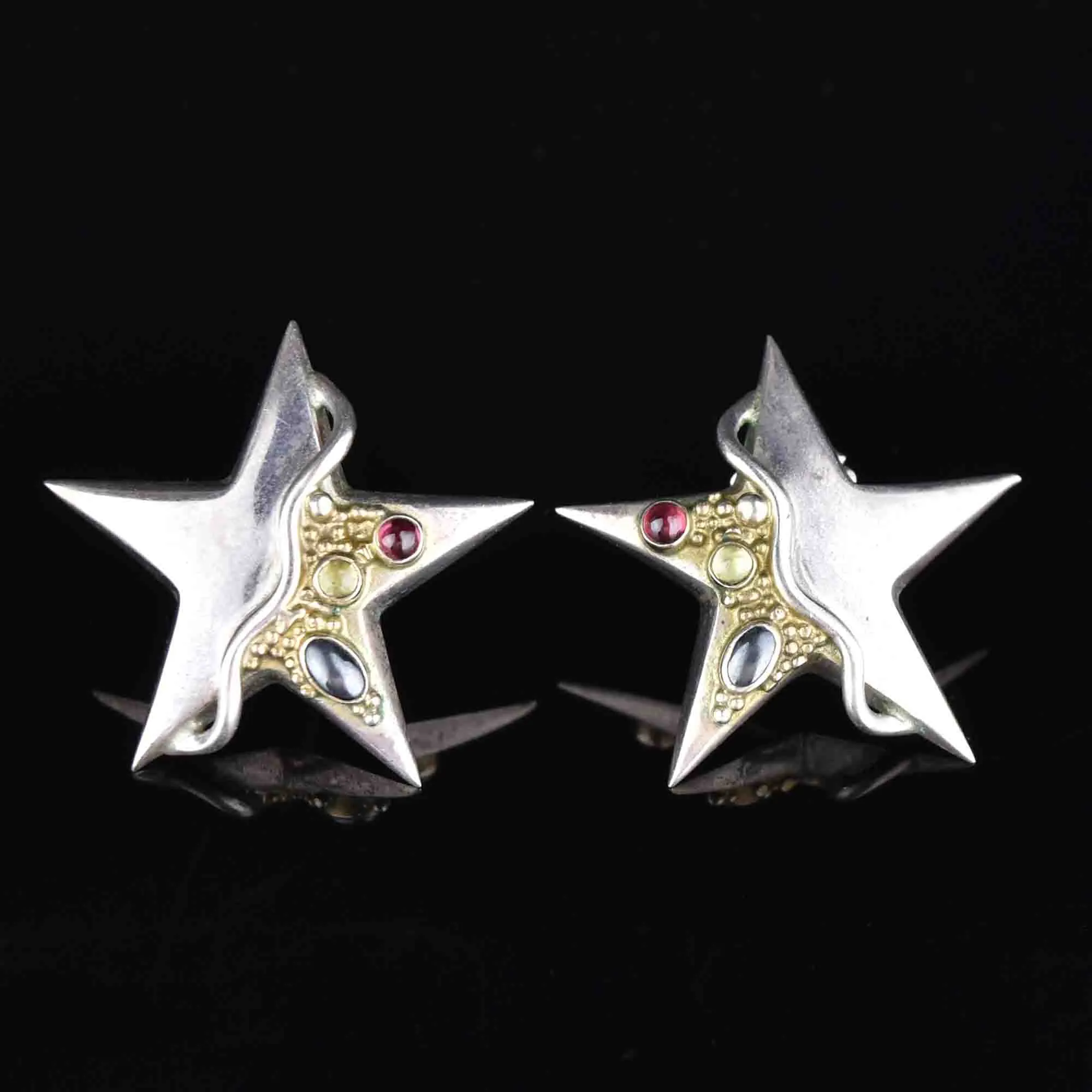 Vintage Multi Gemstone Silver Star Earrings