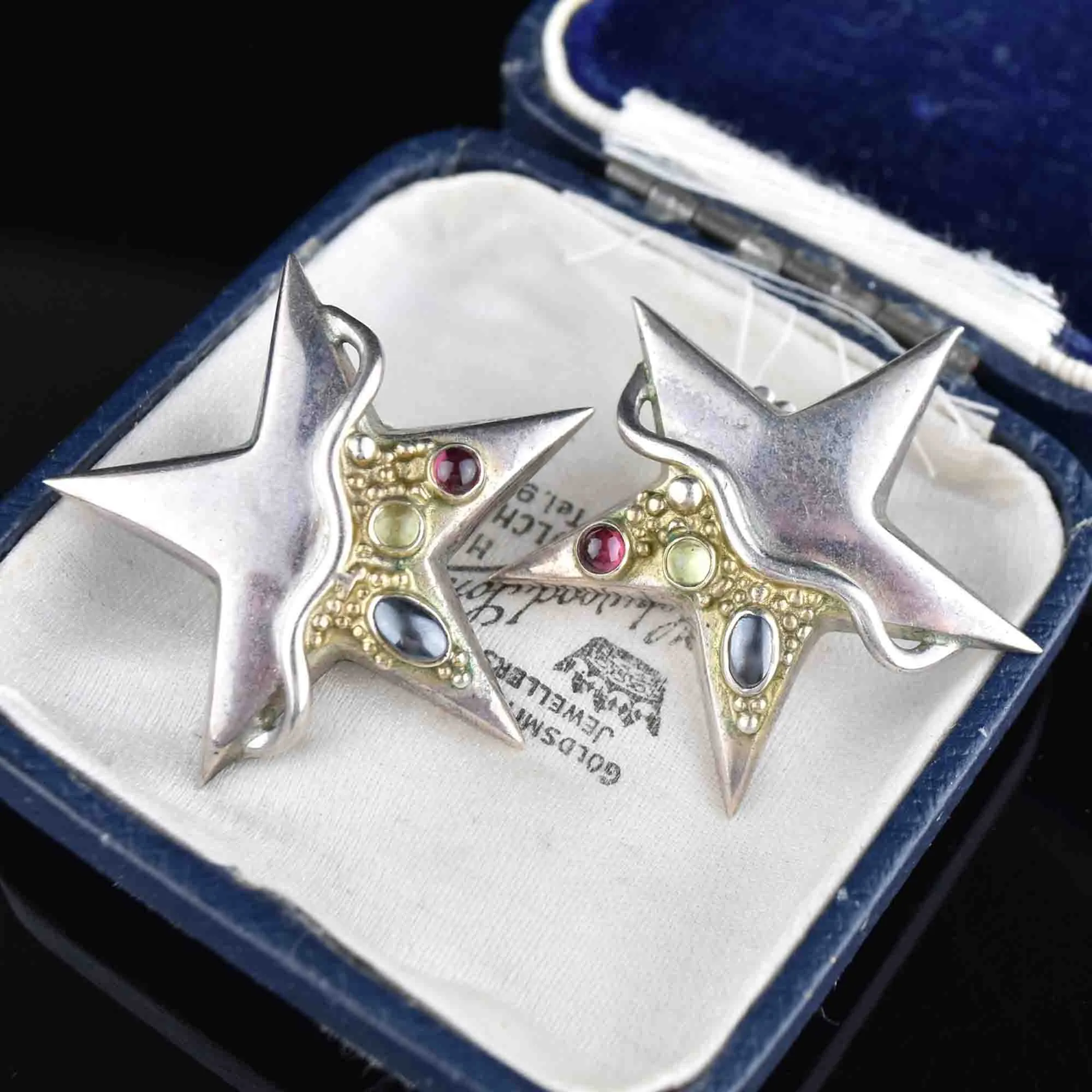 Vintage Multi Gemstone Silver Star Earrings