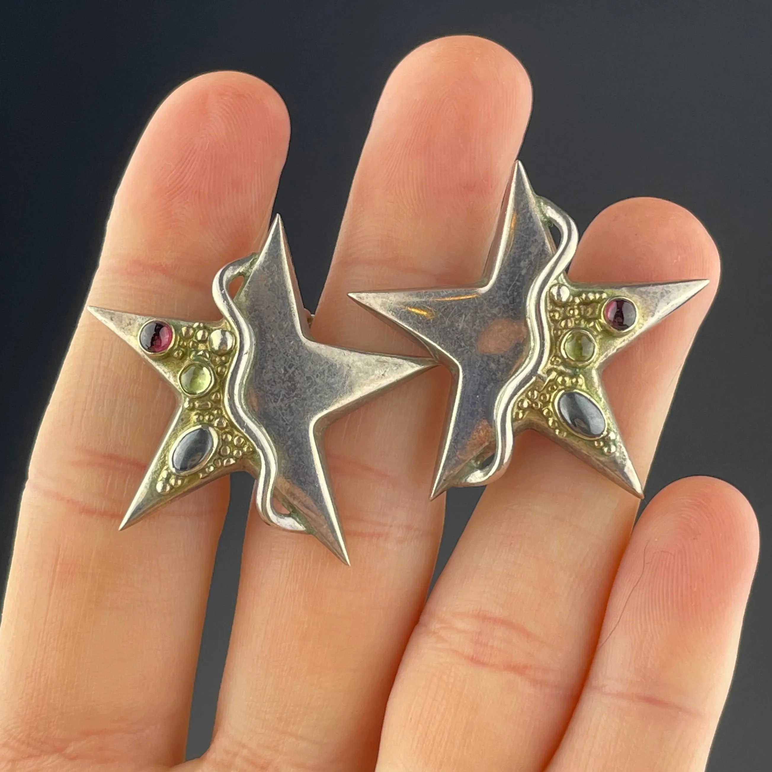 Vintage Multi Gemstone Silver Star Earrings