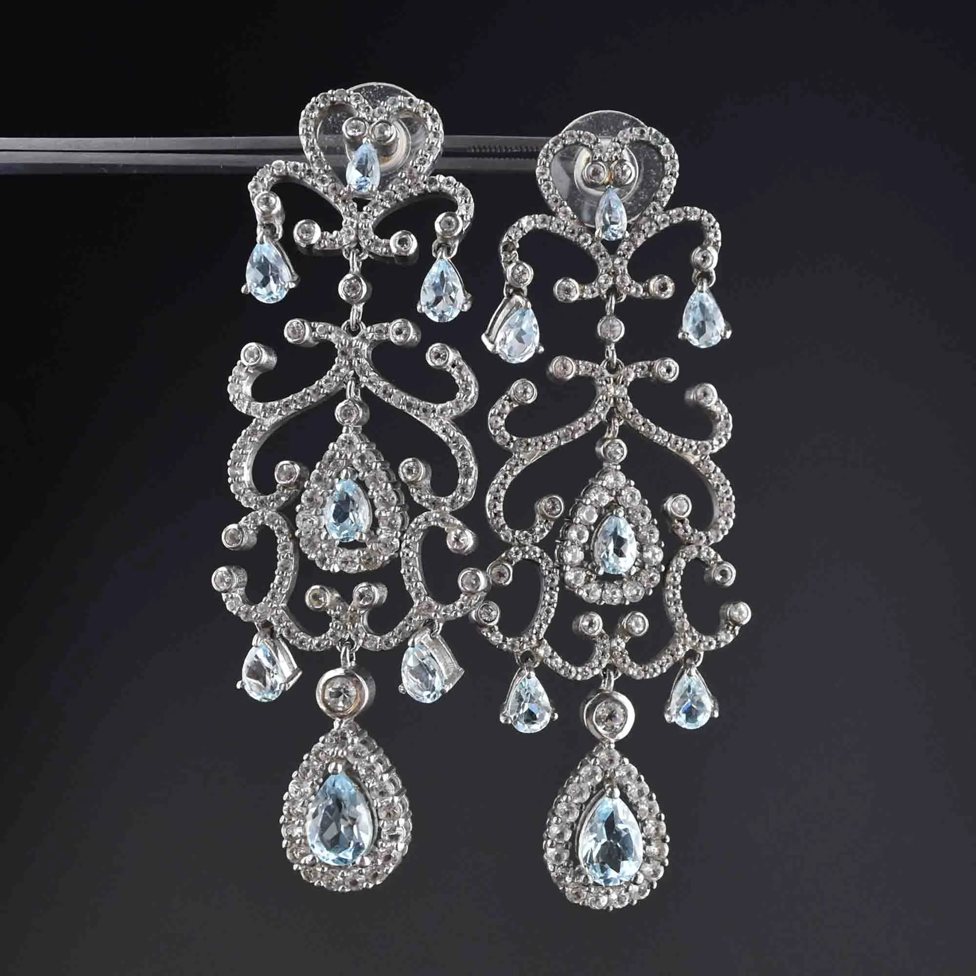 Vintage Silver Blue Topaz Chandelier Earrings