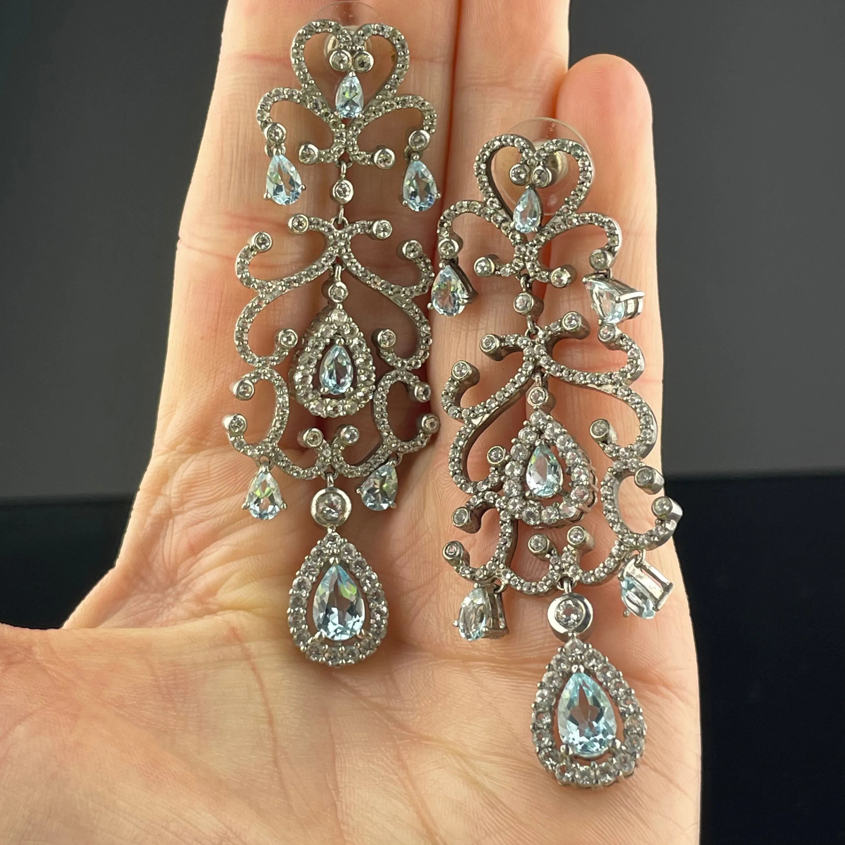 Vintage Silver Blue Topaz Chandelier Earrings