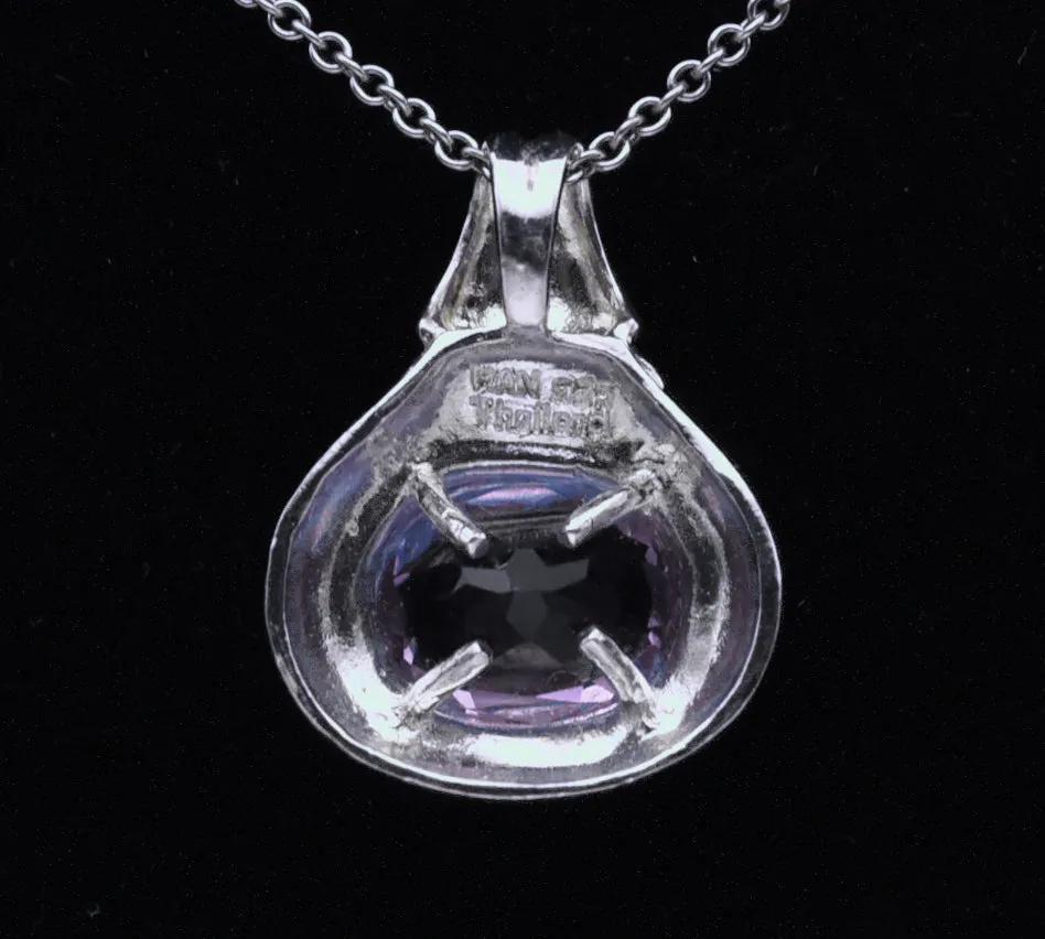 Vintage Sterling Silver Amethyst Pendant Sterling Silver Chain Necklace - 20"