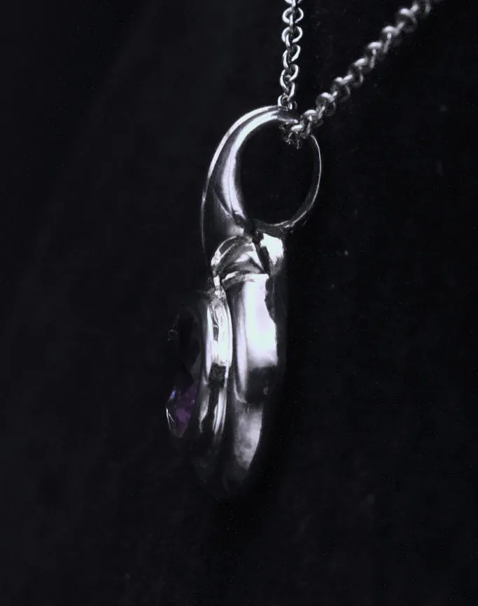 Vintage Sterling Silver Amethyst Pendant Sterling Silver Chain Necklace - 20"