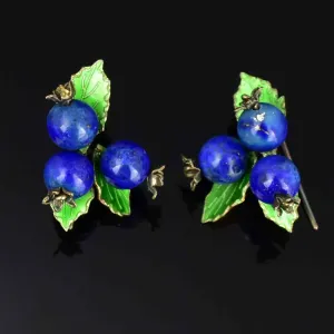 Vintage Sterling Silver Lapis Lazuli Blueberry Enamel Earrings