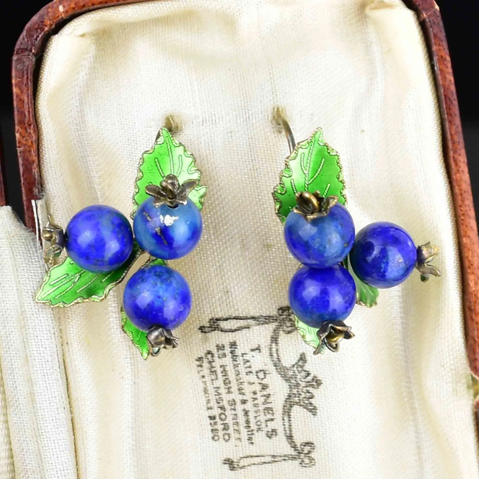 Vintage Sterling Silver Lapis Lazuli Blueberry Enamel Earrings