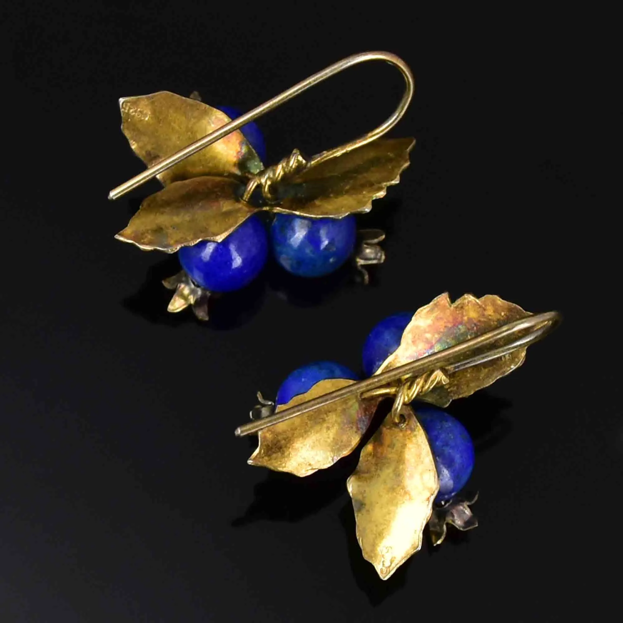 Vintage Sterling Silver Lapis Lazuli Blueberry Enamel Earrings