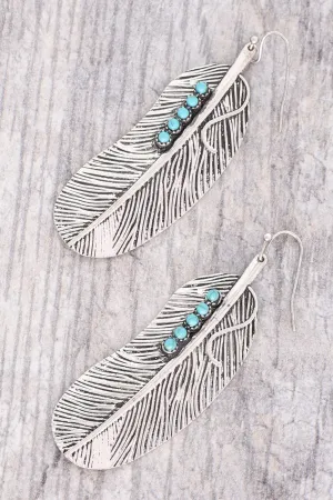 Western Turquoise Feather Earrings