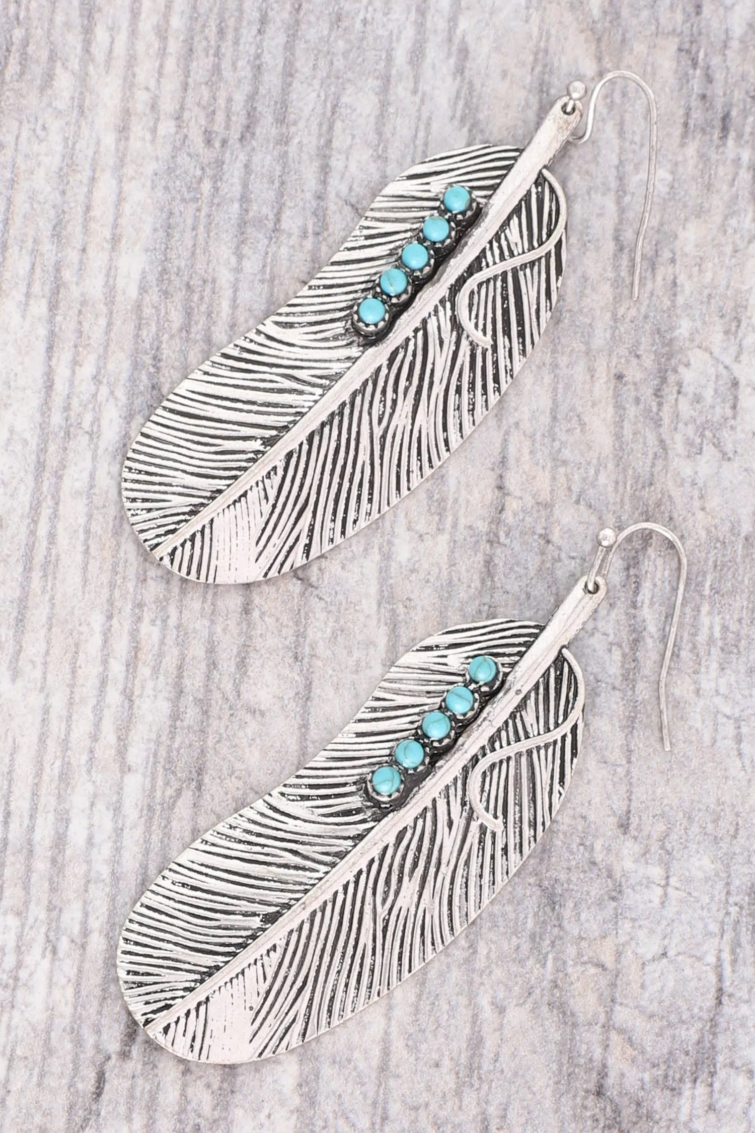 Western Turquoise Feather Earrings