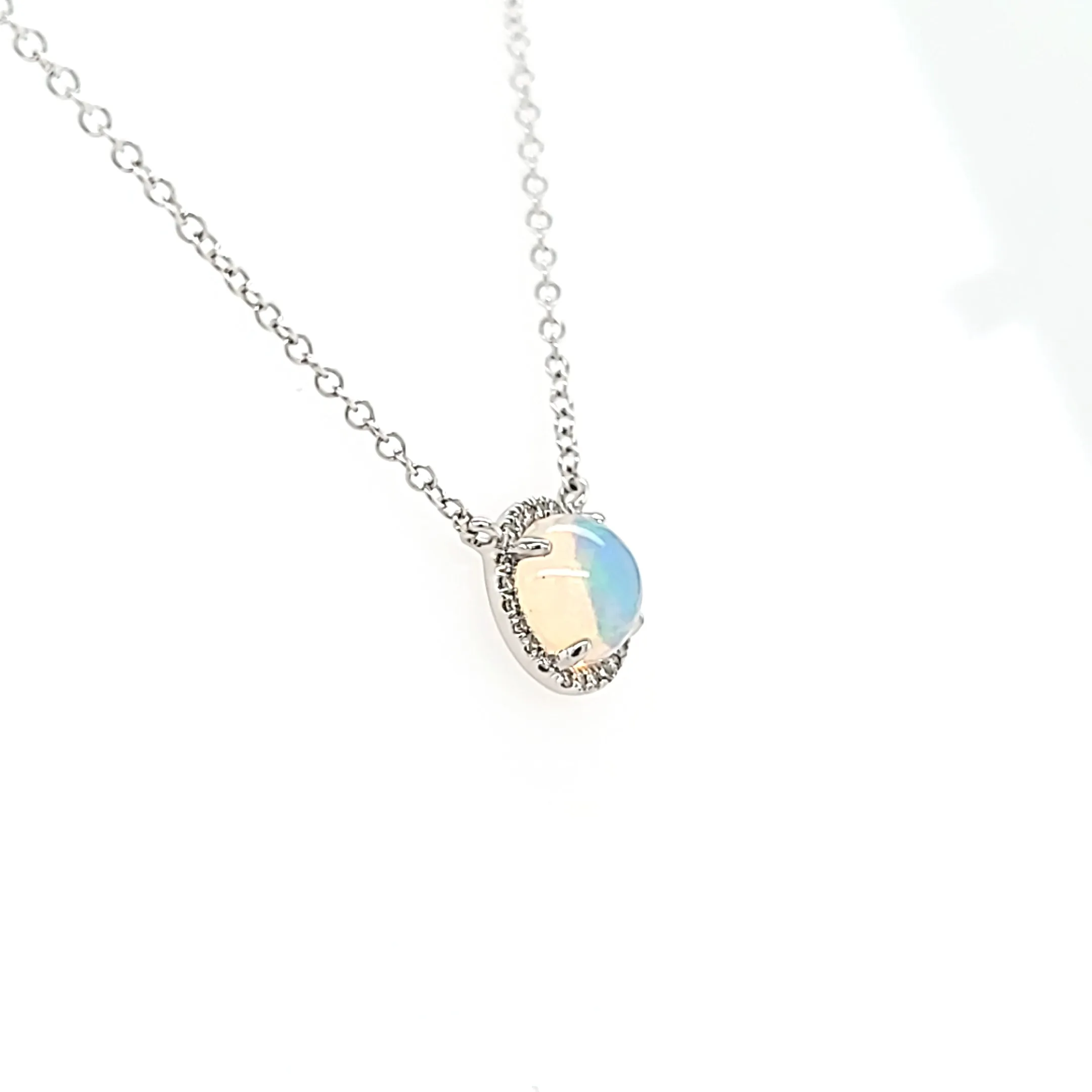 White Gold Opal & Diamond Necklace (I7416)