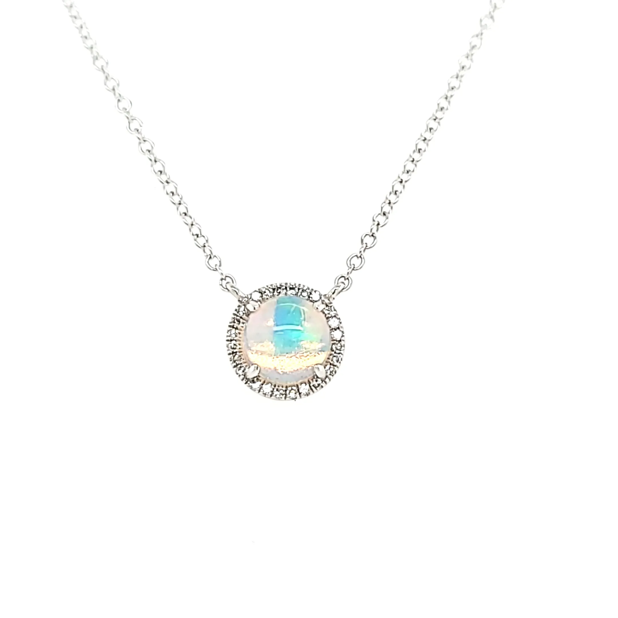 White Gold Opal & Diamond Necklace (I7416)