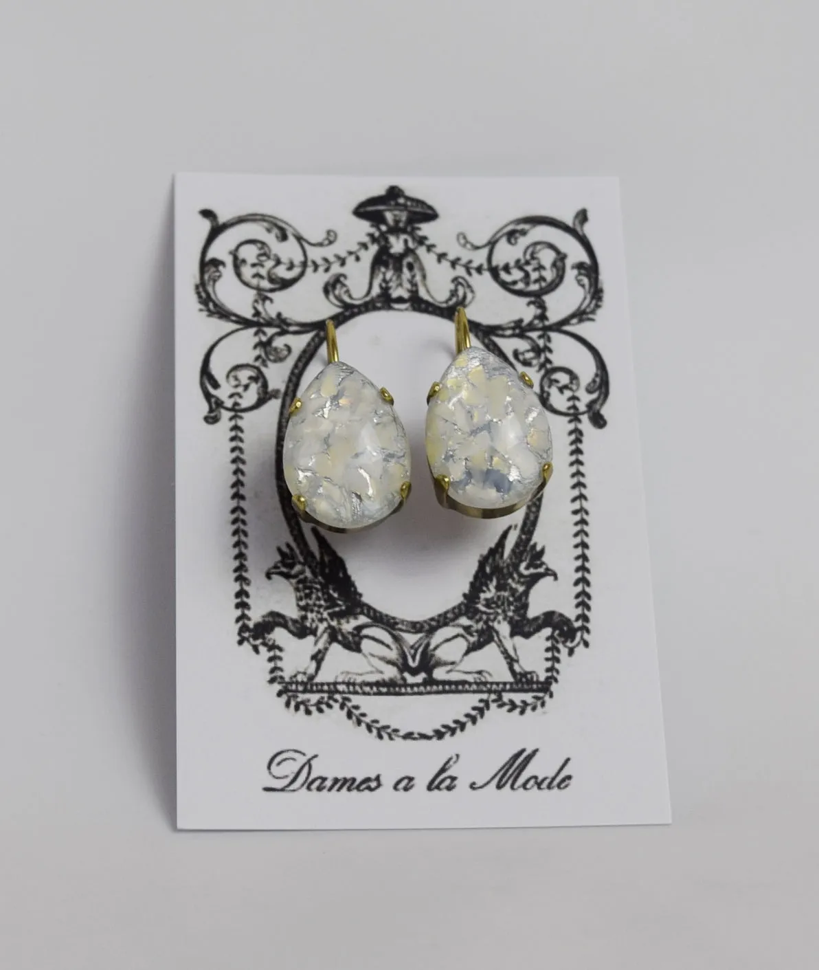 White Opal Crystal Earrings - Large Teardrop