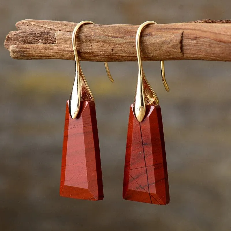 Wiluray Red Jasper Gold Drop Earrings