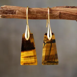 Wiluray Tigers Eye Gold Drop Earrings