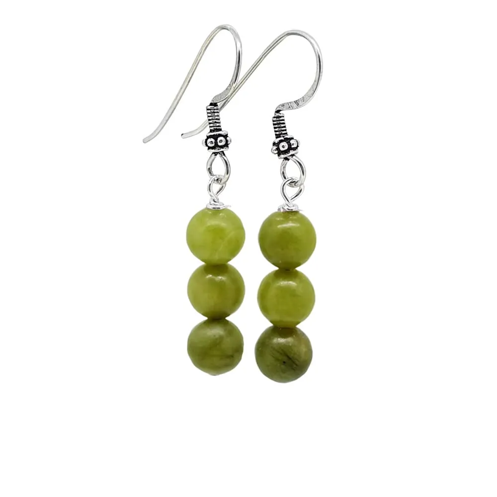 Women's Handmade Green Jade Sterling Silver Dangle Drop Earrings