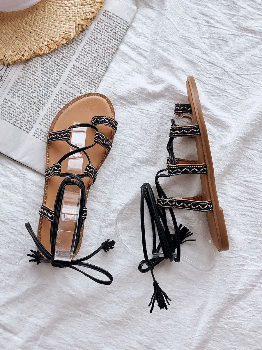 Women's Round Toe Strap Toe Ring Boho Sandals