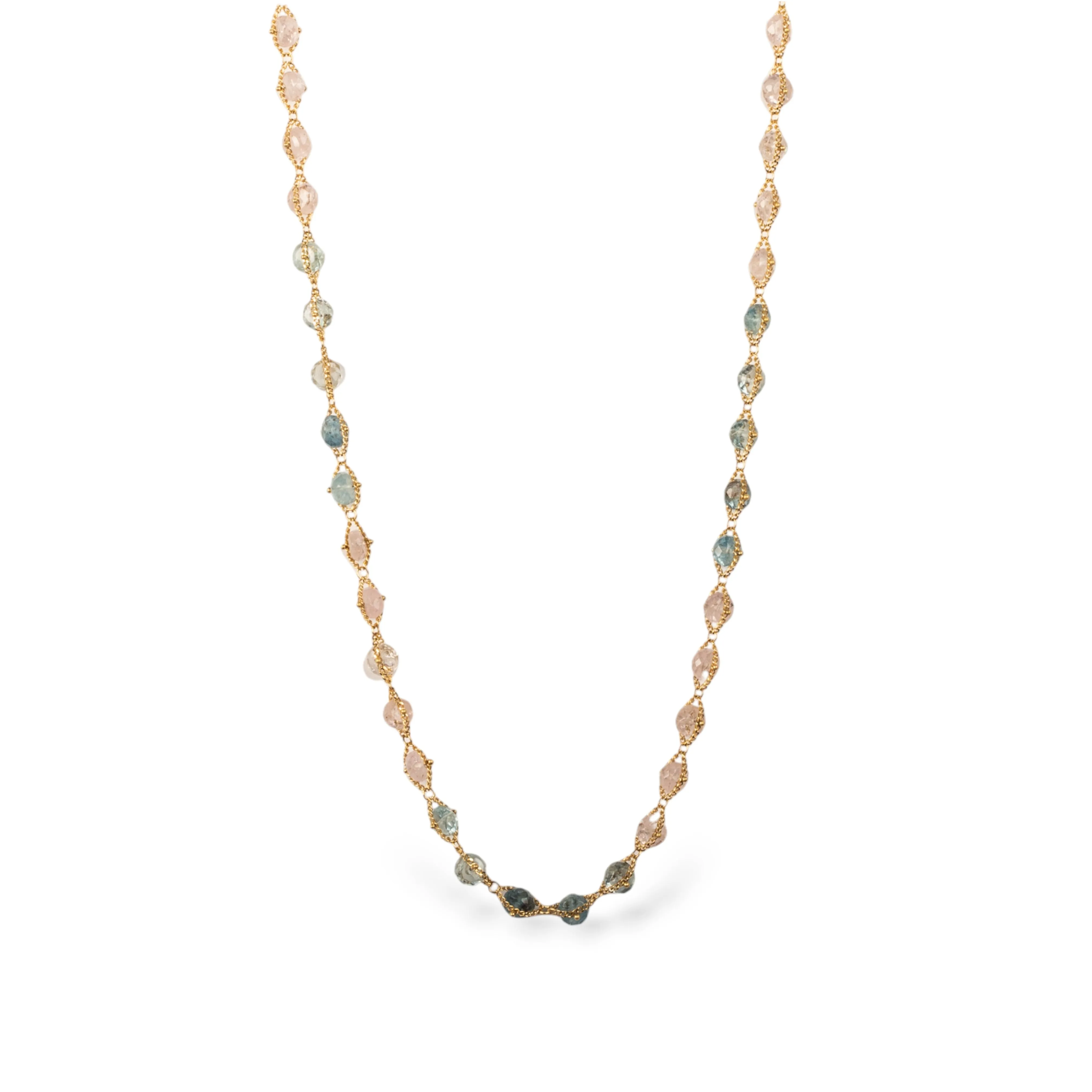 Woven Aquamarine Morganite Necklace